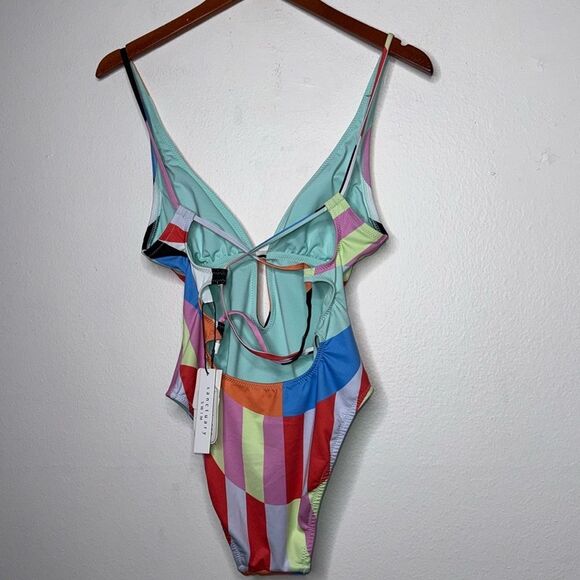 SANCTUARY Womens Cut-Out Stripe One-Piece Swimsuit Size XS - Picture 3 of 7